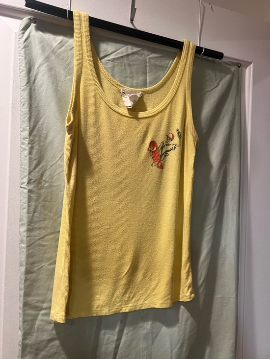 french pastry Tops - french pastry Yellow Ribbed Tank with Small Floral Embroidery